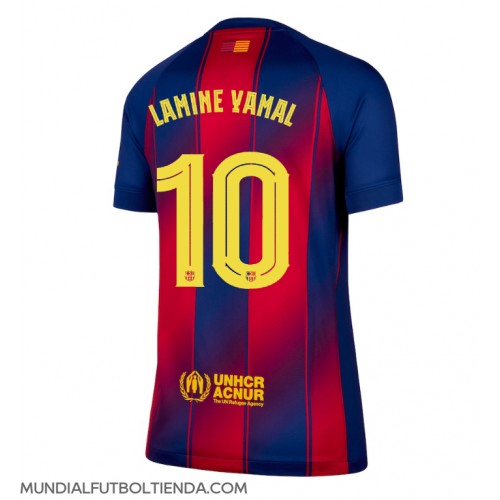 Camiseta Barcelona Lamine Yamal #10 Primera Equipación Replica 2025-26 para mujer mangas cortas